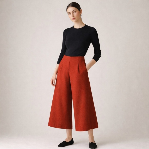 KAAREM Wool Blend Wide Leg Cropped Culottes — Rust RedSize M
